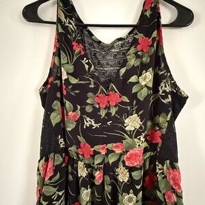 Mango Black Dress with Red and Green Floral Design